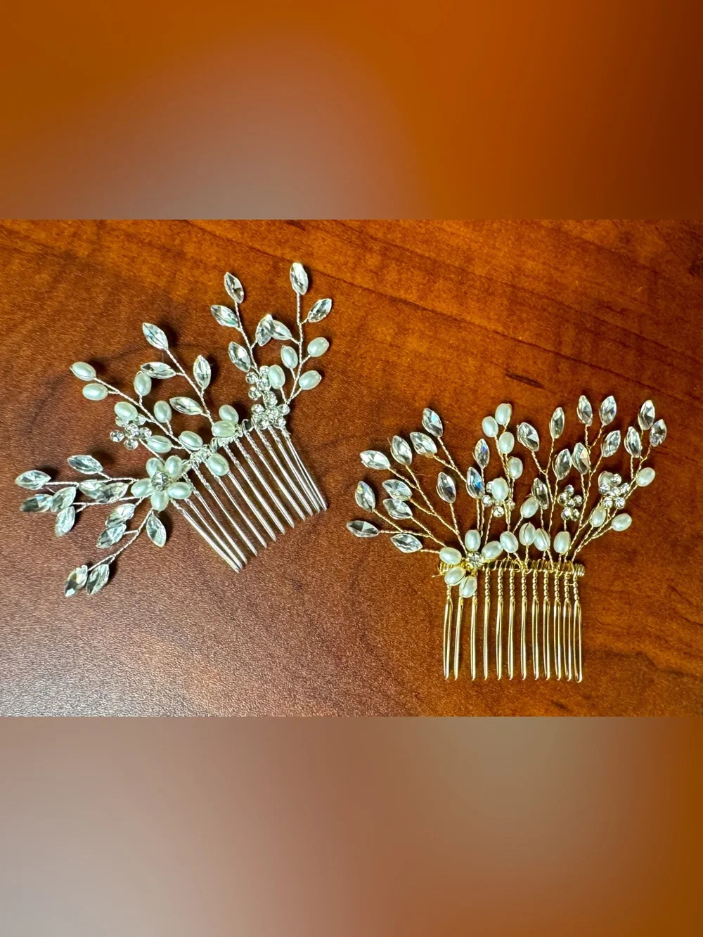 Rhinestone Hair Comb Set - Gold & Silver